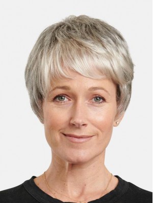 Synthetic Grey Straight 8 inch Short Incredible Monofilament Wigs