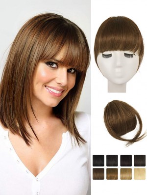 Clip in Fringe Human Hair 100% Real Hair Fringe Extensions Clip in French Bangs Fringe with Temples Clip on Fringe Bangs Real Hair Pieces for women Natural Color Washable