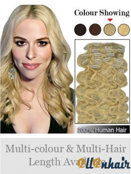 Designed Blonde Wavy Remy Human Hair Clip In Hair Extensions