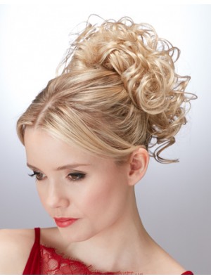 Clip On Hairpieces With Synthetic Blonde Color Curled Style