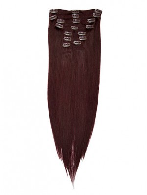 Fashionable Red Straight Remy Human Hair Clip In Hair Extensions