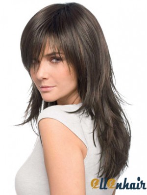 Long Wigs Layered Cut Human Hair Wigs UK Brown Hair 20 Inch