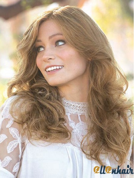 Blonde Long 16 inch Without Bangs Modern Human Hair Wigs