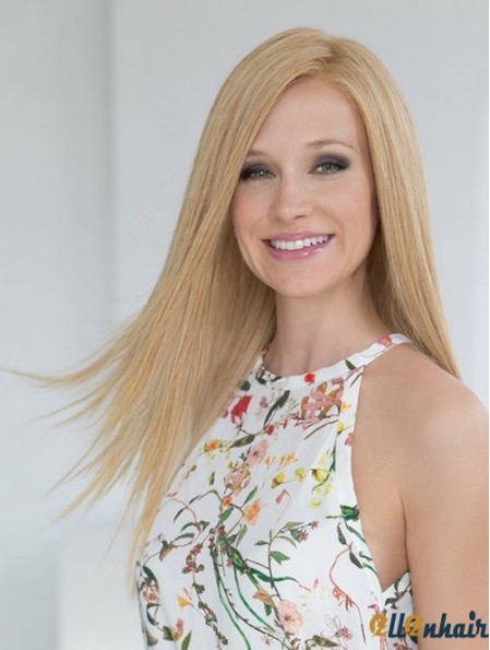 Human Hair Long Straight Wig Blonde Hand Tied Wig UK For Women
