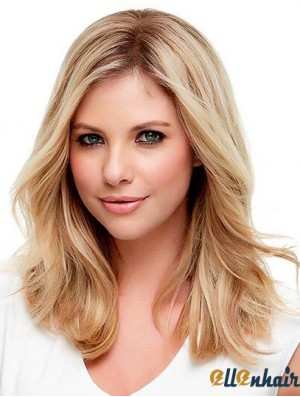 Blonde Shoulder Length Wig Monofilament Human Hair Wig Wavy Wig