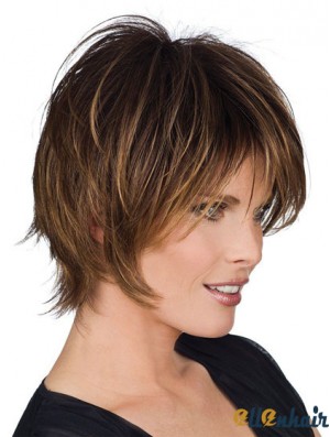 Layered Short Wig Remy Human Hair Brown Wig Capless Wigs UK