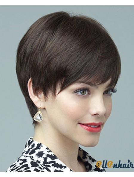 Black Wig Layered Cut Shot Wig For Women Full Lace Wig Human Hair 6 Inch