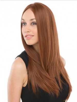 UK Mono Wigs Human Hair With Lace Front Auburn Color Long Length