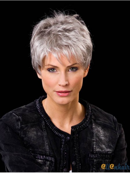 Real Hair Wigs Short Cropped Hand Tied Wig For Ladies