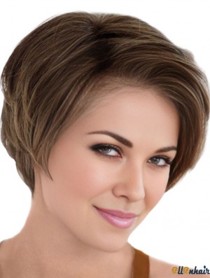 Parrucche corte marroni senza frangia con lace front UK