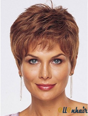 Straight Style Cropped Length Auburn Color wig
