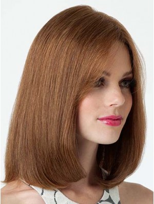 Lace Front Mono Shoulder Length Human Hair Straight Brown Fashion Bob Wigs