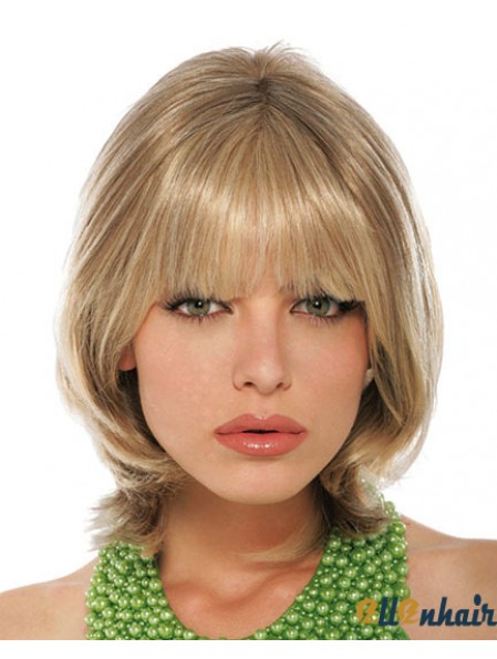 With Bangs Chin Length Blonde Straight Stylish Petite Wigs