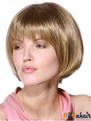 Layered Bob 100% Hand Tied Blonde Color Straight Style Chin Length