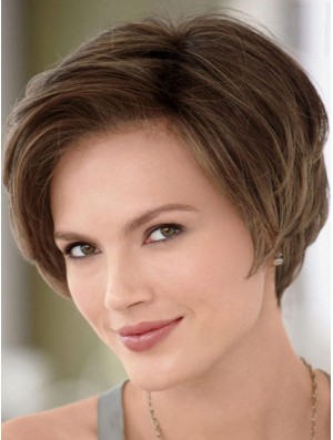 8 inch Human Hair Ideal Brown Without Bangs Monofilament Wigs