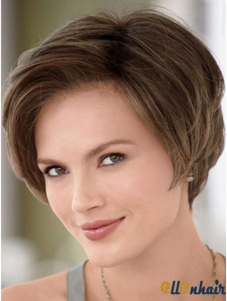 8 inch Human Hair Ideal Brown Without Bangs Monofilament Wigs