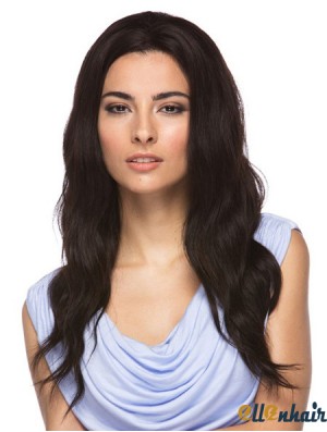 Without Bangs Fashion Wavy Black Long Human Hair Lace Front Wigs