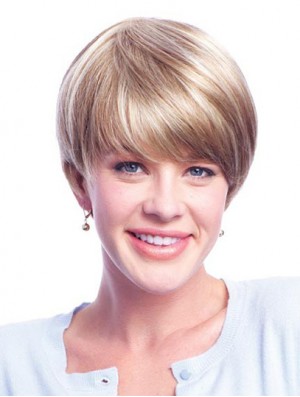 Monofilament Wig Blonde Short Wig For Ladies Human Hair