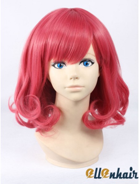 Wavy With Bangs Shoulder Length Red Cheapest Lace Front Wigs