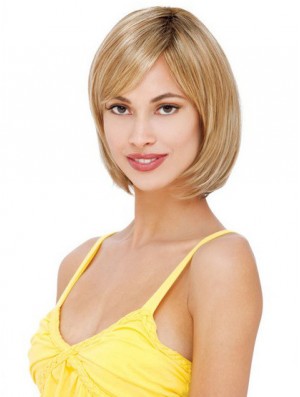 Short To Medium Bob Wigs With Lace Front Blonde Color Straight Style