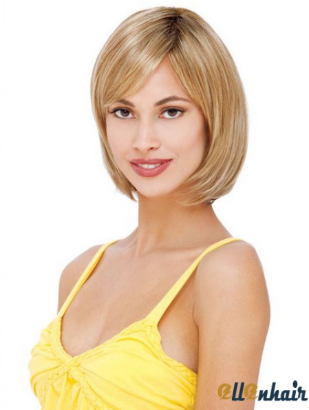 Short To Medium Bob Wigs With Lace Front Blonde Color Straight Style