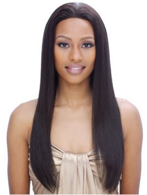 24 inch Black Long Without Bangs Yaki Incredible Lace Wigs