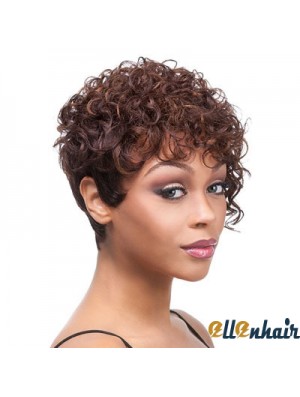 Short Auburn Curly Layered Trendy African American Wigs