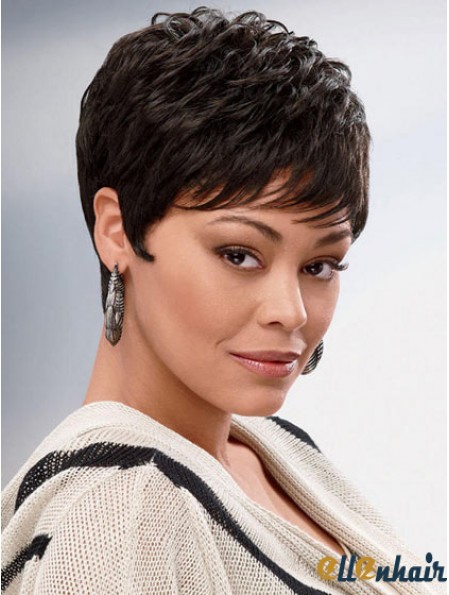 Brown Cropped Synthetic Wavy Capless Wigs For African American