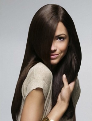 Black Long Yaki Without Bangs 100% Hand-tied 24 inch African American Wigs