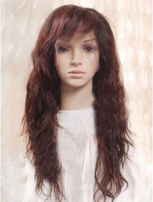 Auburn 100% Hand Tied Layered Wavy Remy Human Long Mono Wigs
