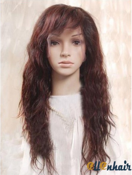 Auburn 100% Hand Tied Layered Wavy Remy Human Long Mono Wigs