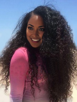 Parrucca Riccia Nera Kinky Curly Remy da 24 Pollici con Lace Front