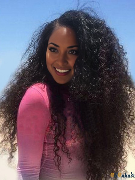 Parrucca Riccia Nera Kinky Curly Remy da 24 Pollici con Lace Front