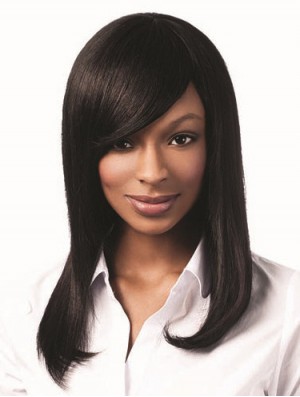 Long Black Yaki With Bangs Hairstyles African American Wigs