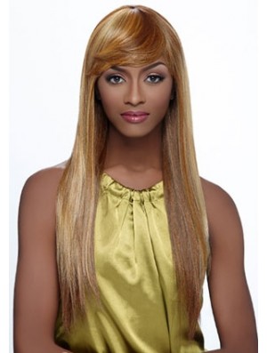 Long Blonde Straight With Bangs Fashionable African American Wigs