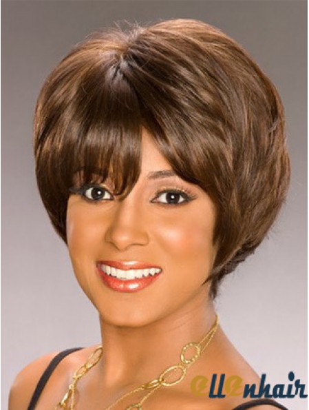 Bobs Capless Short Wavy Brown Synthetic African American Wigs UK