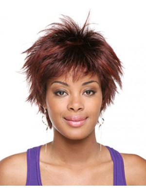 Short Red Straight Layered Sassy African American Wigs