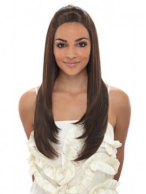Long Brown Straight Without Bangs Fashionable African American Wigs