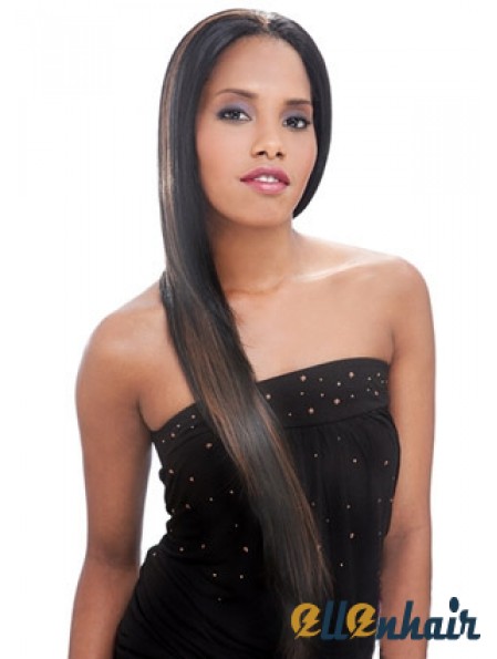 Long Brown Yaki Without Bangs Convenient African American Wigs