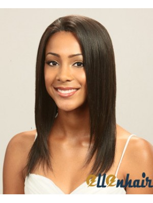 Without Bangs Perfect Straight Brown Long Human Hair Lace Front Wigs