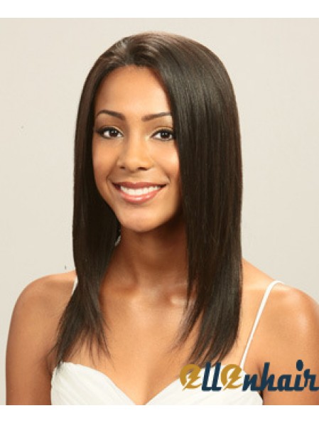 Without Bangs Perfect Straight Brown Long Human Hair Lace Front Wigs