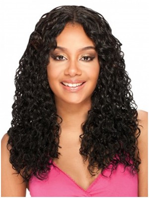 Fashion Remy Human Hair Black Long Kinky U Part Lace Wigs