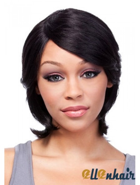 Chin Length Black Straight With Bangs Incredible African American Wigs