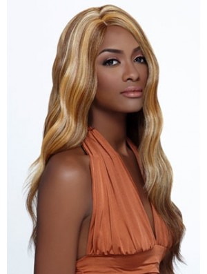 Long Blonde Wavy Layered Ideal African American Wigs