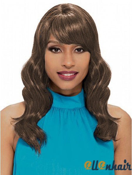 Shoulder Length Brown Wavy With Bangs New African American Wigs
