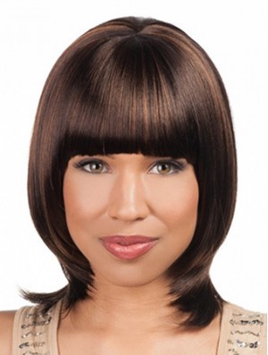 Sleek Chin Length Yaki 16 inch Synthetic Glueless Lace Front Wigs