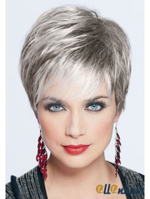 Short Wig For Women Synthetic Grey Wig Cropped Style With Monofilament
