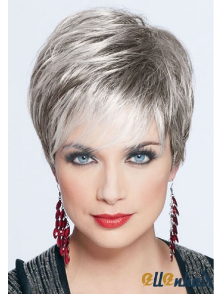 Short Wig For Women Synthetic Grey Wig Cropped Style With Monofilament