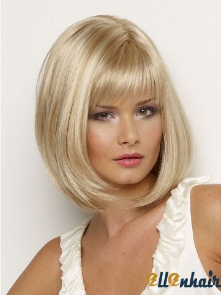 Chin Length Blonde Wig Synthetic Wig With Bangs Straight Hair