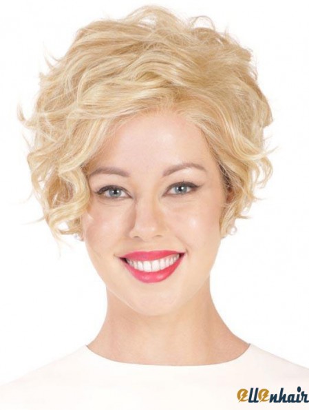 Blonde Cropped Wig Short Curly Monofilament Wig UK